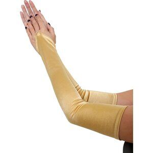 Women's Beautiful Gold Long Satin Finger Loop Gloves Bridal Part Prom